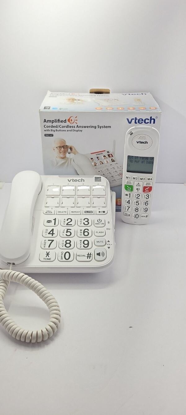 VTech SN5147 Amplified Corded Cordless Phone Big Buttons Answering System Hearin